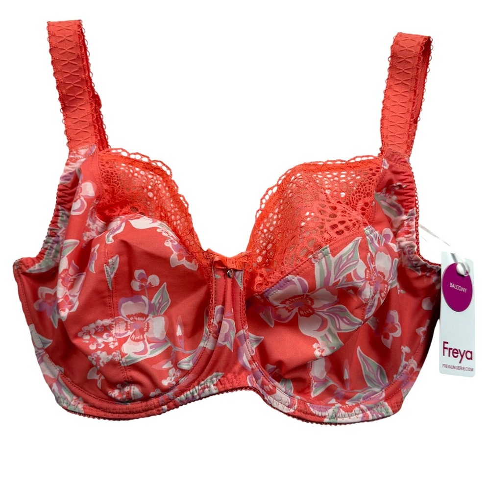 Freya Erin Balcony Bra Womens 28K Coral Pink Floral Lace Underwire Lingerie New